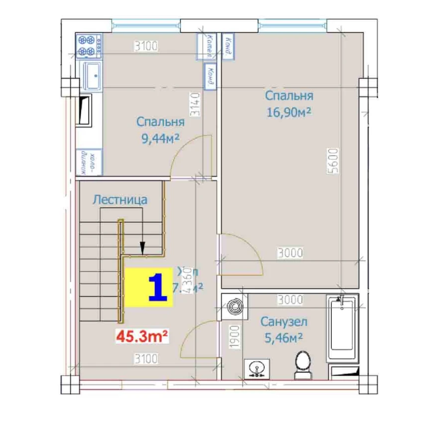 1-комн. квартира 90.6 м²  1/9 этаж | Жилой комплекс YANGI AVLOD