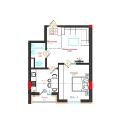 2-xonali xonadon 46.6 m²  2/12 qavat | CHINARA PARK Turar-joy majmuasi