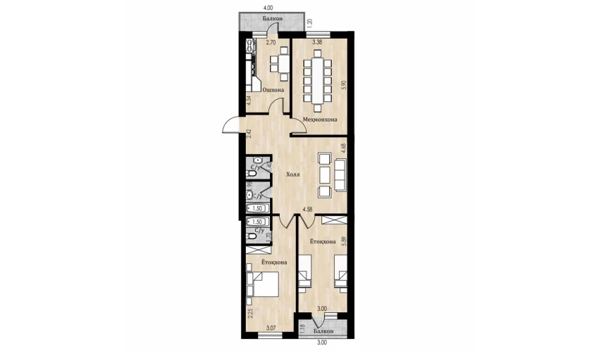 3-комнатная квартира 115.7 м²  7/8 этаж | Жилой комплекс Mustaqillik Avenue