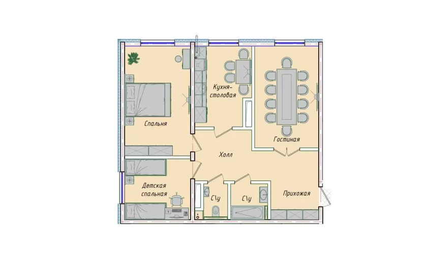 3-комнатная квартира 79.1 м²  1/16 этаж | Жилой комплекс EKO PARK