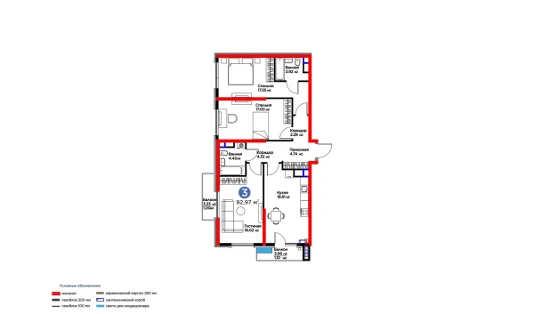 3-xonali xonadon 92.97 m²  6/16 qavat | BI SAN'AT Turar-joy majmuasi