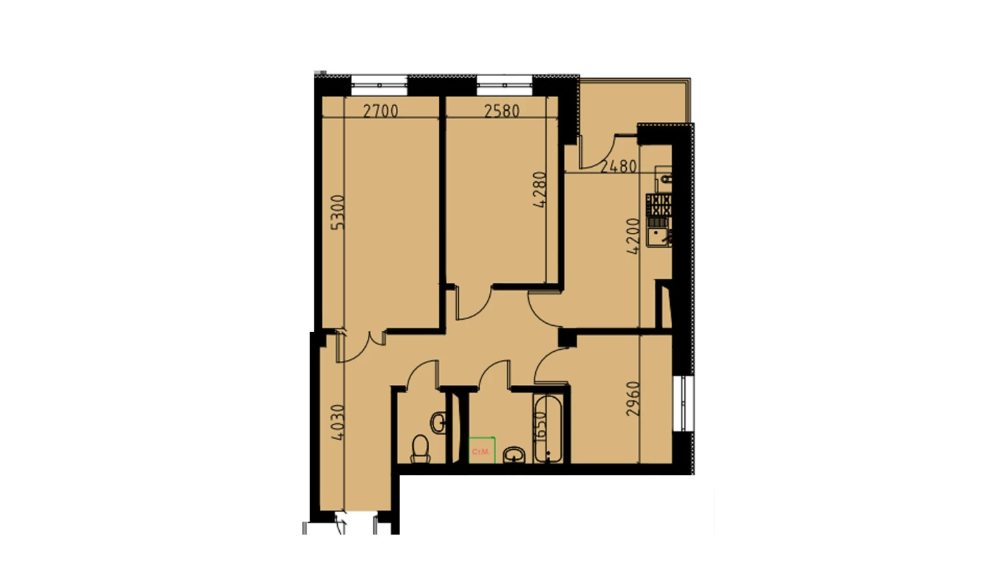 3-комн. квартира 62.02 м²  7/10 этаж | Жилой комплекс YANGIOBOD RESIDENCE