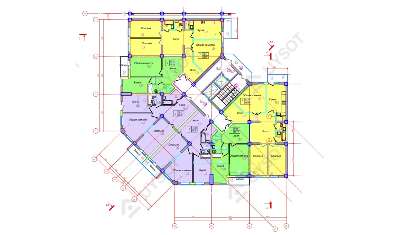 1-комн. квартира 47 м²  3/9 этаж | Жилой комплекс Oltintepa