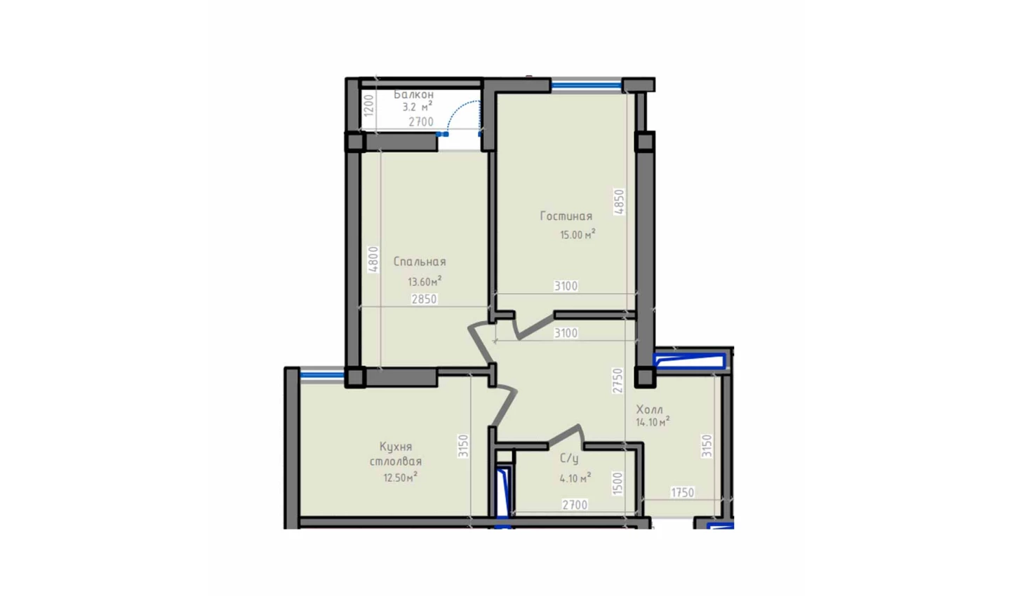2-xonali xonadon 65.5 m²  7/13 qavat | ORZU SAROYI Turar-joy majmuasi
