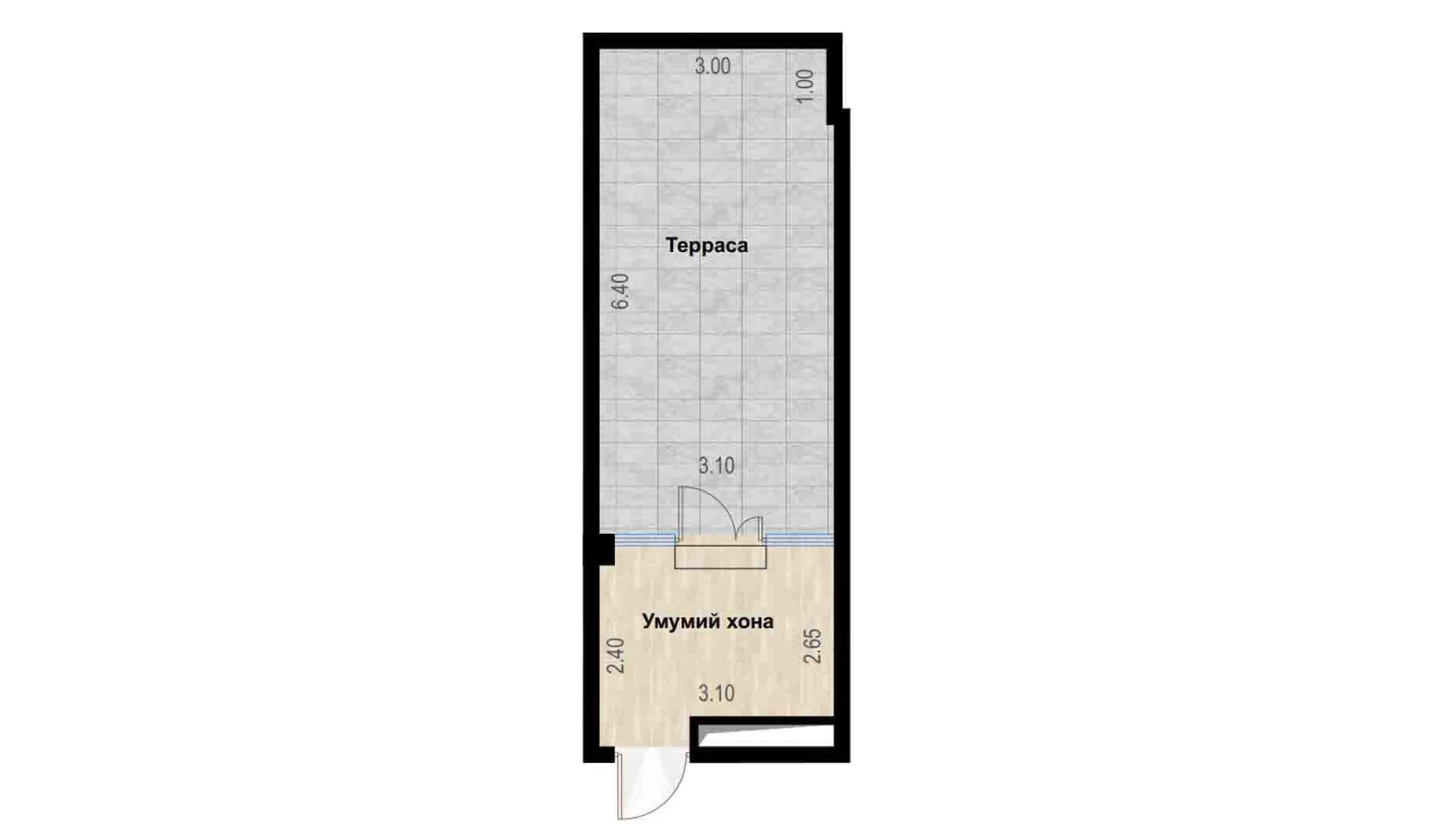 1-xonali xonadon 55.49 m²  7/7 qavat | Bochka Resort Turar-joy majmuasi