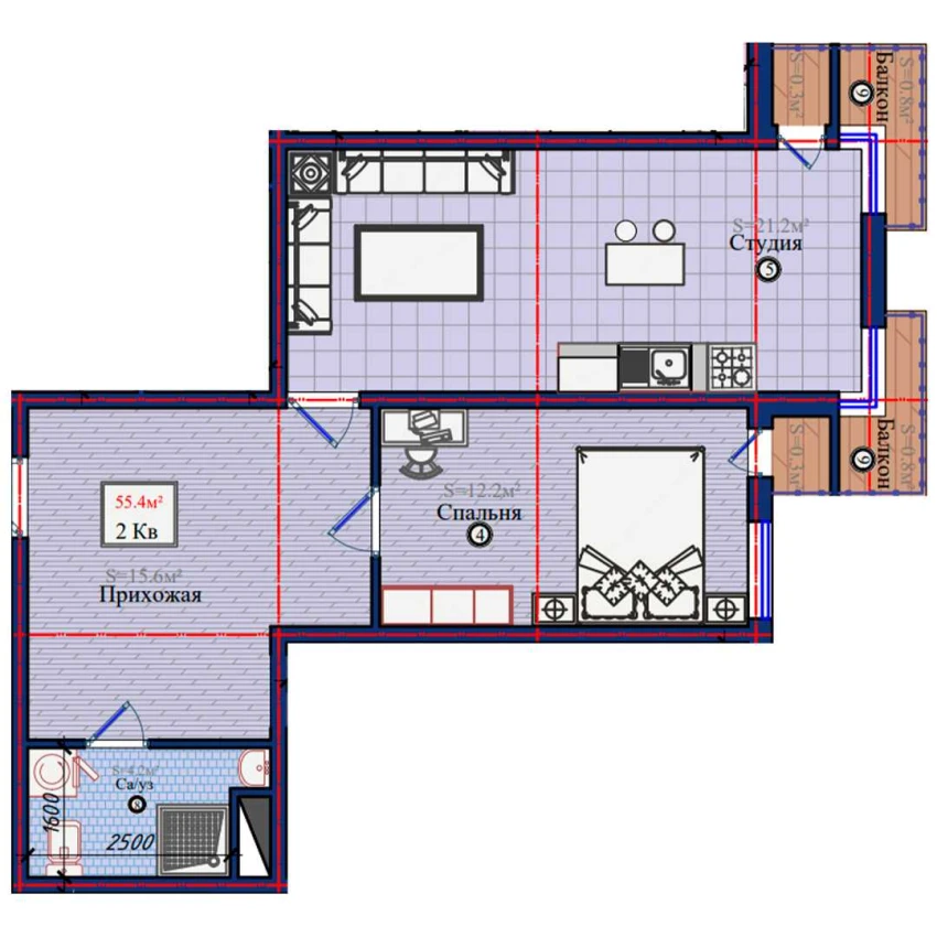 2-комн. квартира 55.4 м² 5/10 этаж | Жилой комплекс NURAFSHON 2-комн. квартира 55.4 м² 5/10 этаж | Жилой комплекс NURAFSHON