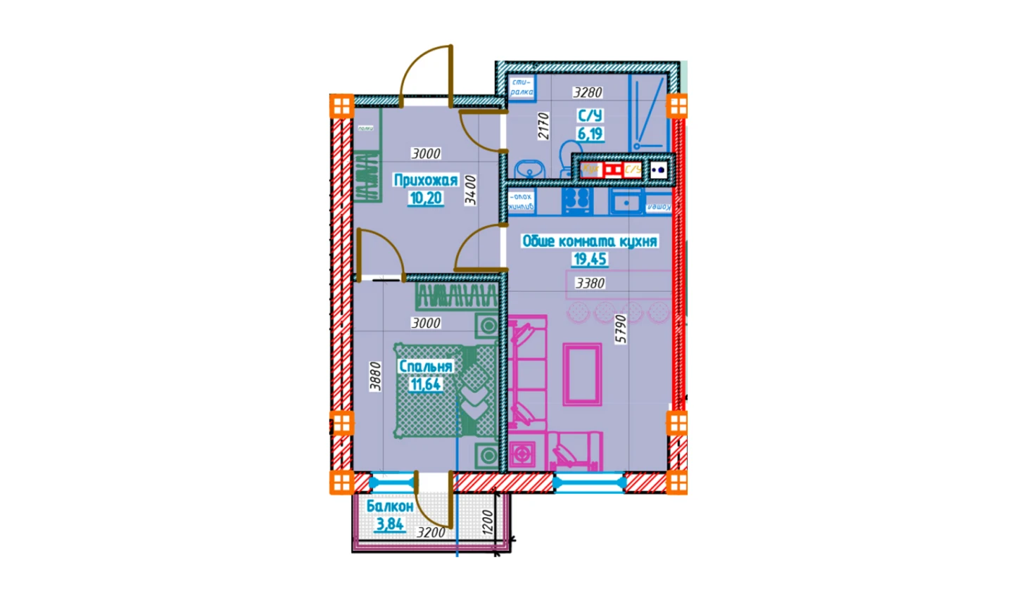 2-комн. квартира 47.47 м²  11/13 этаж | Жилой комплекс Al-Qasr