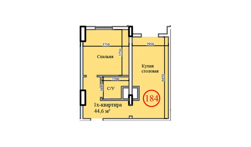 1-xonali xonadon 44.6 m²  1/14 qavat | Al-Barakat Turar-joy majmuasi