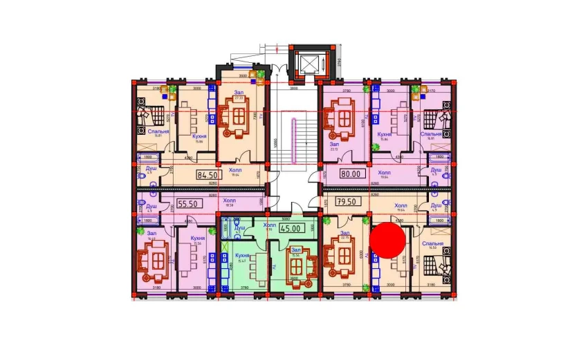 2-комнатная квартира 79.5 м²  1/9 этаж | Жилой комплекс BAHOR