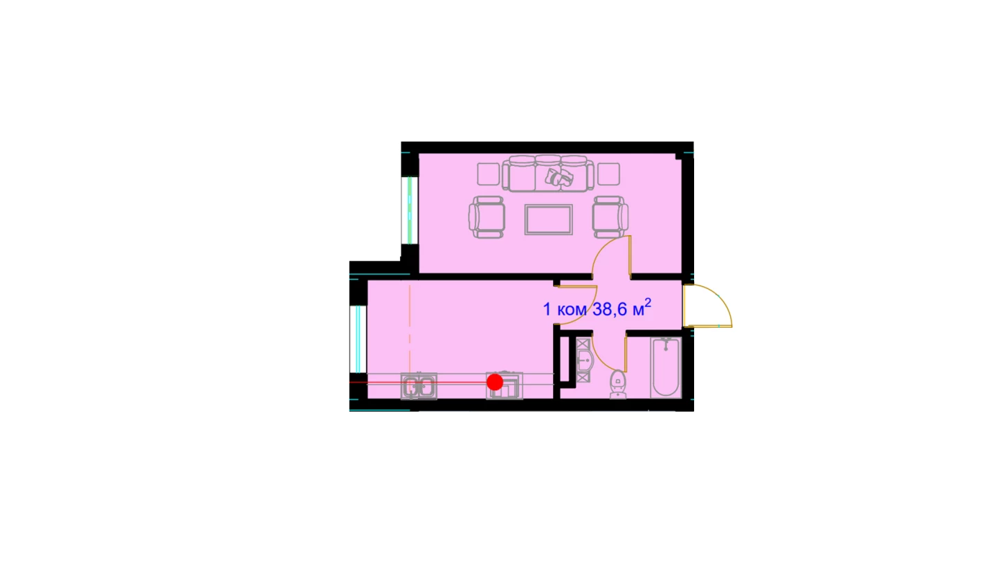1-xonali xonadon 38.6 m²  4/7 qavat | Rohat Turar-joy majmuasi
