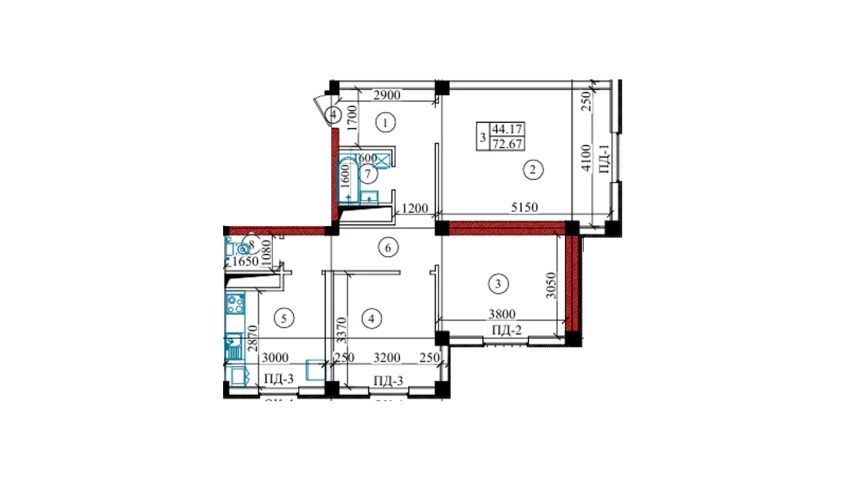 3-комнатная квартира 72.67 м²  1/9 этаж | Жилой комплекс Yangi O'zbekiston