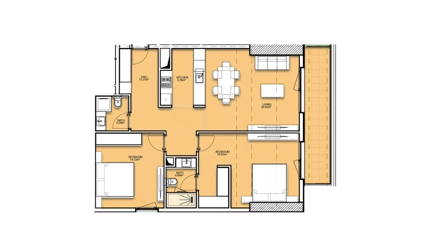 3-xonali xonadon 94.65 m²  16/19 qavat | Resim Taşkent Turar-joy majmuasi