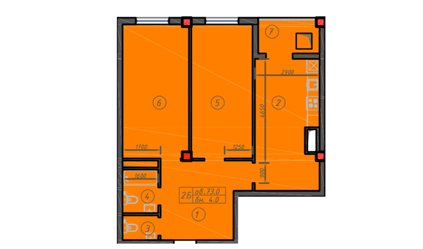 2-xonali xonadon 73 m²  3/12 qavat | Sokin hayot Turar-joy majmuasi