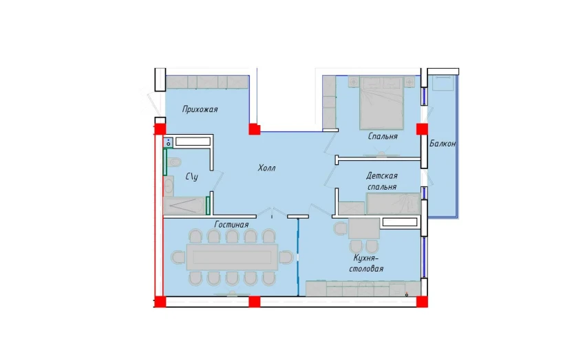 3-xonali xonadon 80.09 m²  9/12 qavat | SERGELI CITY Turar-joy majmuasi