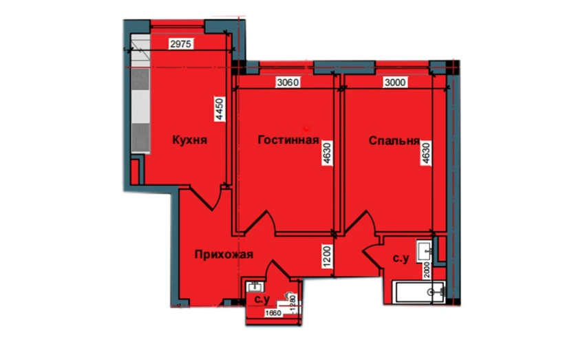 2-xonali xonadon 60.2 m²  1/9 qavat | NUR BARAKA Turar-joy majmuasi