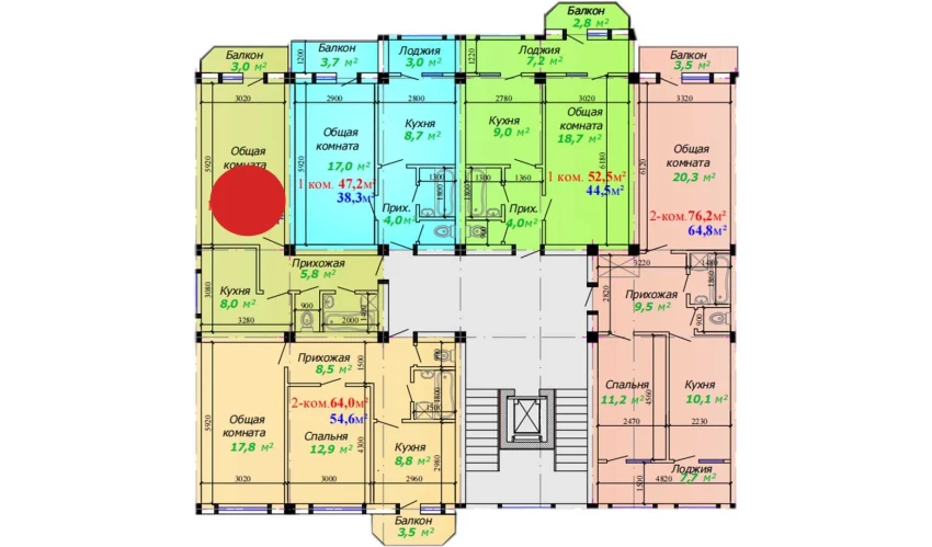 1-xonali xonadon 46.2 m²  7/7 qavat | Bunyodkor Turar-joy majmuasi