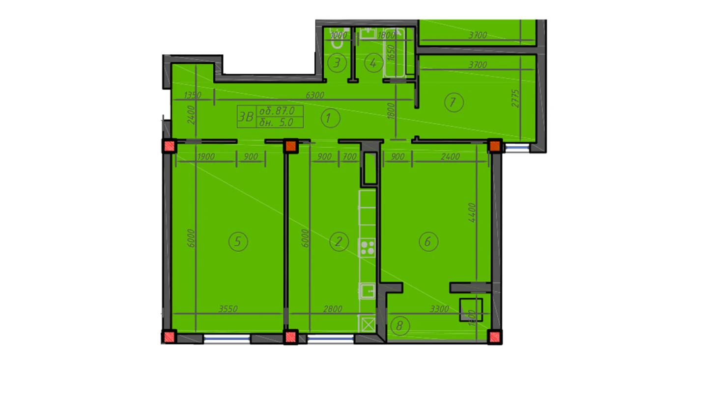 3-xonali xonadon 87 m²  10/12 qavat | Sokin hayot Turar-joy majmuasi