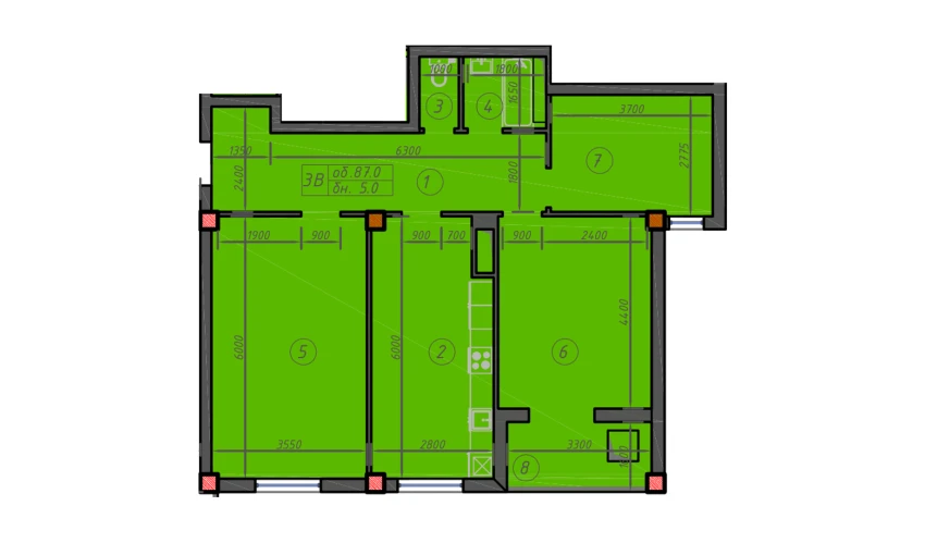 3-комнатная квартира 87 м²  5/12 этаж | Жилой комплекс Sokin hayot