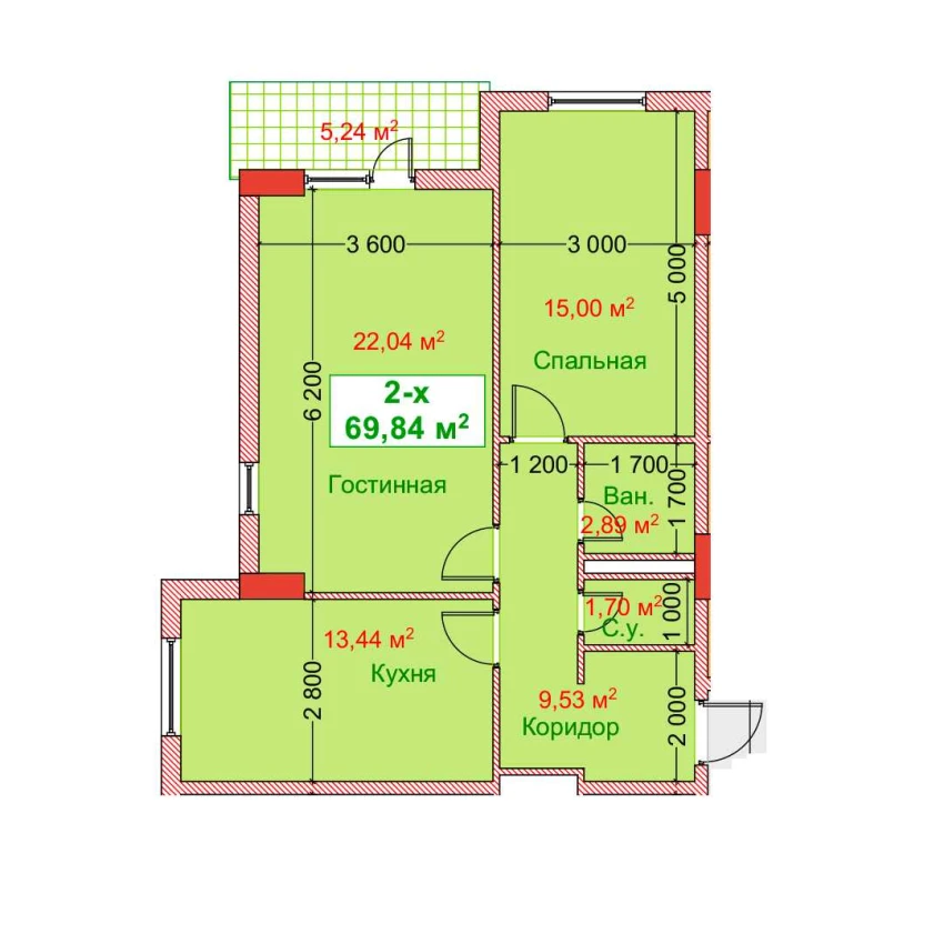 2-комн. квартира 69.84 м²  4/8 этаж | Жилой комплекс CAPITAL AVENUE