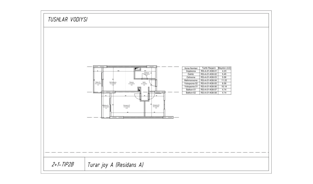3-xonali xonadon 53.16 m²  2/7 qavat | TUSHLAR VODIYSI Turar-joy majmuasi