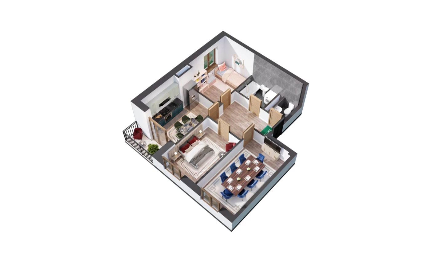 3-xonali xonadon 55.32 m²  6/10 qavat | YANGIOBOD RESIDENCE Turar-joy majmuasi