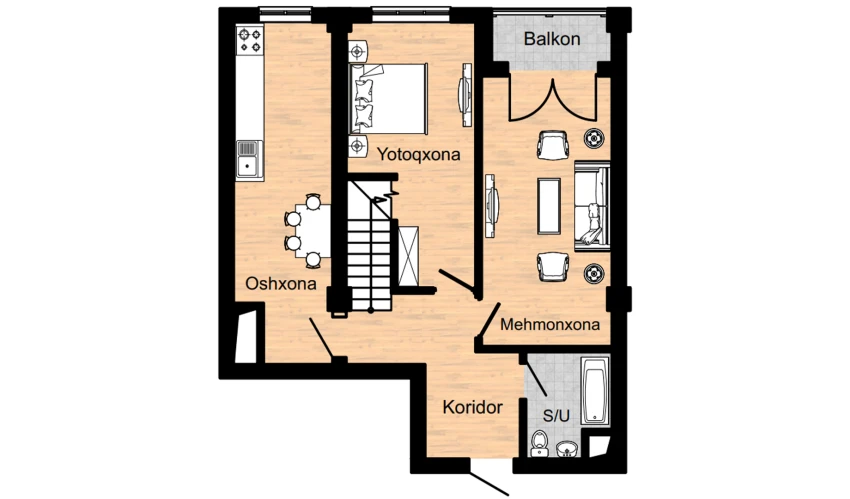 2-xonali xonadon 129 m²  16/16 qavat | Musaffo Turar-joy majmuasi