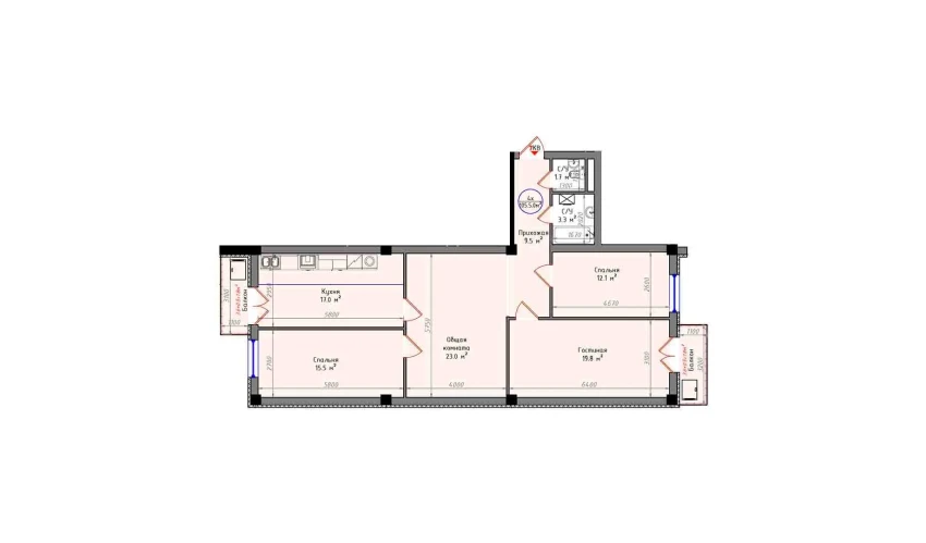 4-xonali xonadon 105.5 m²  6/12 qavat | Zamin Jizzax Turar-joy majmuasi