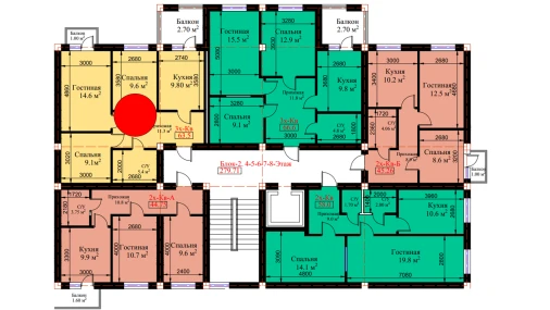 3-xonali xonadon 66.2 m²  7/8 qavat | MUHTASHAM Turar-joy majmuasi