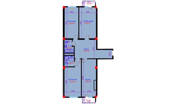 3-комнатная квартира 103.82 м²  9/10 этаж | Жилой комплекс Ko'kcha-Oqtepa