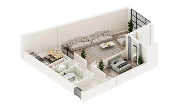 3-xonali xonadon 114.7 m²  7/19 qavat | BRILLIANT CITY AC Turar-joy majmuasi
