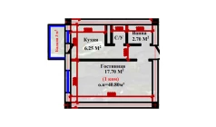 1-комн. квартира 40.8 м²  2-9/9 этаж | Жилой комплекс NAVOIY ME`MORLAR