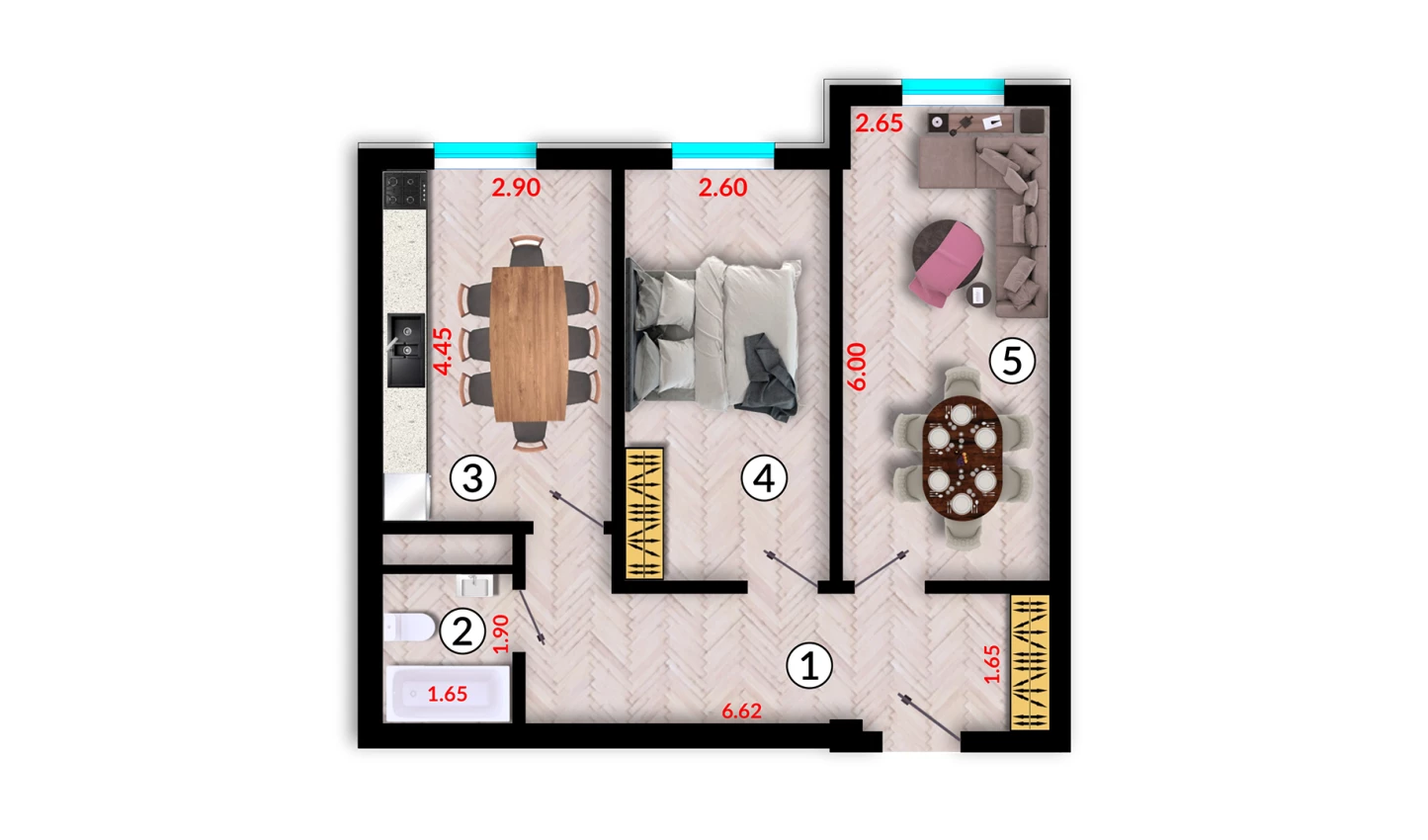 2-xonali xonadon 58.1 m²  10/10 qavat | Ko'kcha-Oqtepa Turar-joy majmuasi