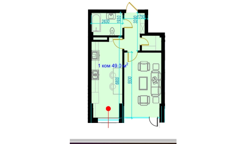 1-комнатная квартира 48.4 м²  1/9 этаж | Жилой комплекс Rohat