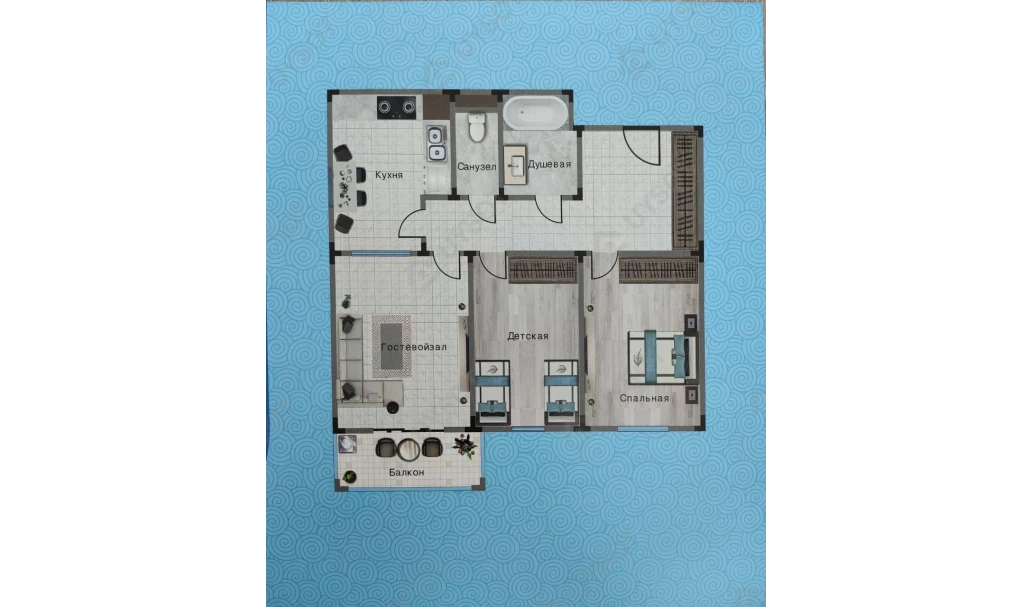 3-xonali xonadon 71.2 m²  1/11 qavat | TANG SAROY Turar-joy majmuasi