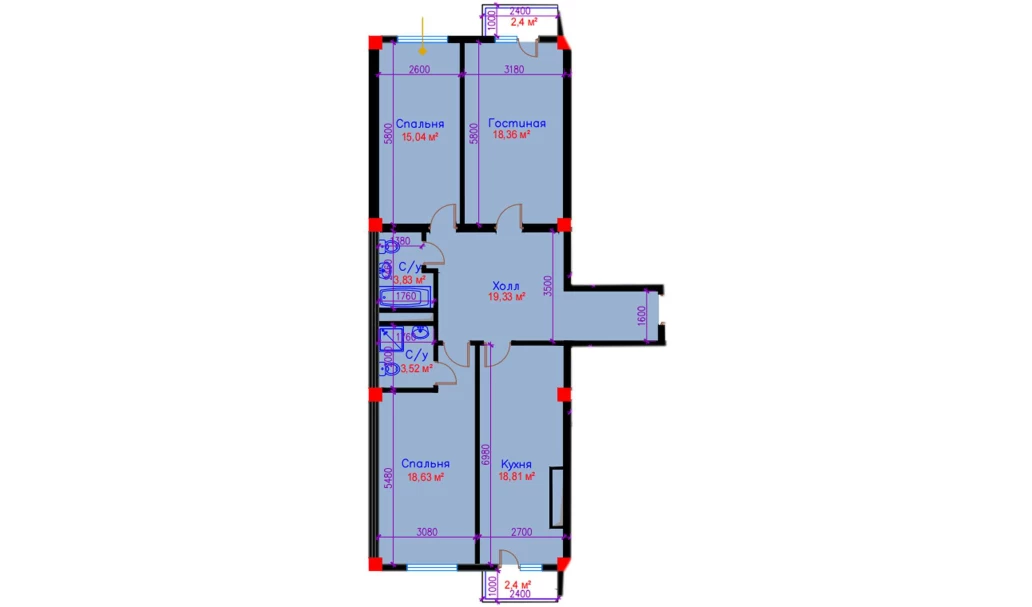 3-комн. квартира 110.12 м²  3/10 этаж | Жилой комплекс Ko'kcha-Oqtepa