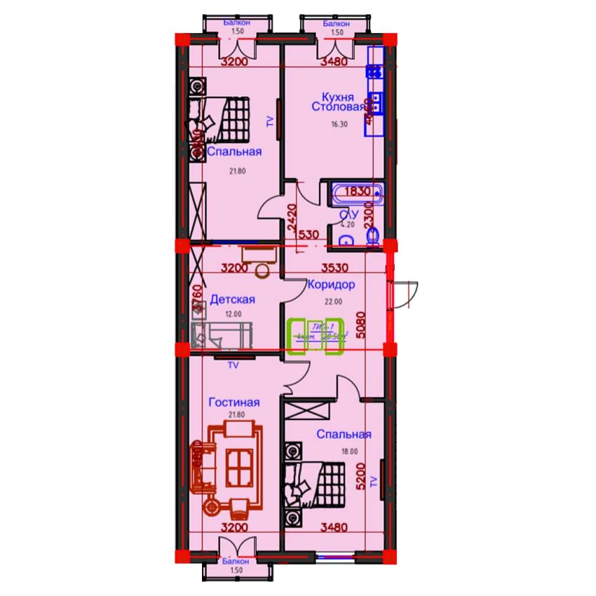 4-xonali xonadon 120.5 m²  10/10 qavat | AFROSIYOB Turar-joy majmuasi