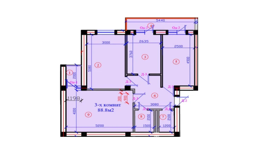 3-комнатная квартира 88.8 м²  7/7 этаж | Жилой комплекс G'IJDUVON CITY