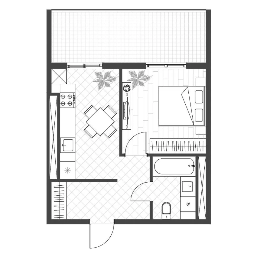 1-xonali xonadon 35.52 m²  3/14 qavat | PARVOZ Turar-joy majmuasi