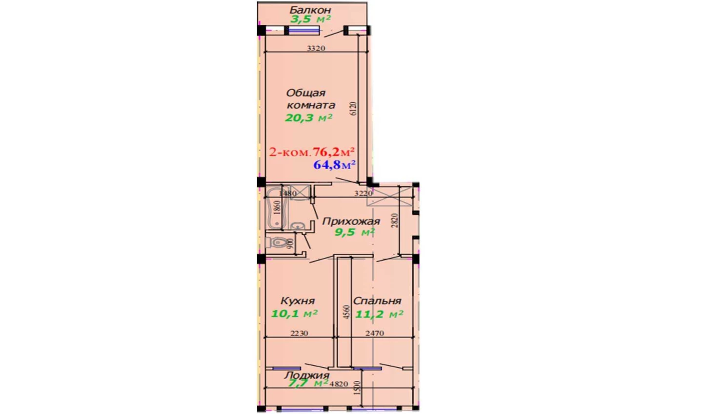 2-комн. квартира 76.2 м²  3/7 этаж | Жилой комплекс Bunyodkor
