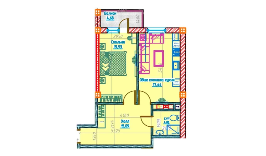 2-комнатная квартира 52.49 м²  5/13 этаж | Жилой комплекс Al-Qasr