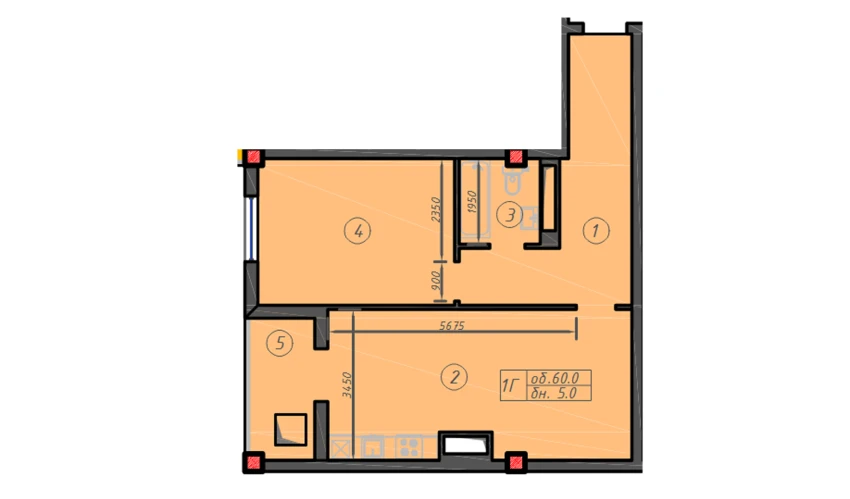 1-комнатная квартира 60 м²  9/12 этаж | Жилой комплекс Sokin hayot