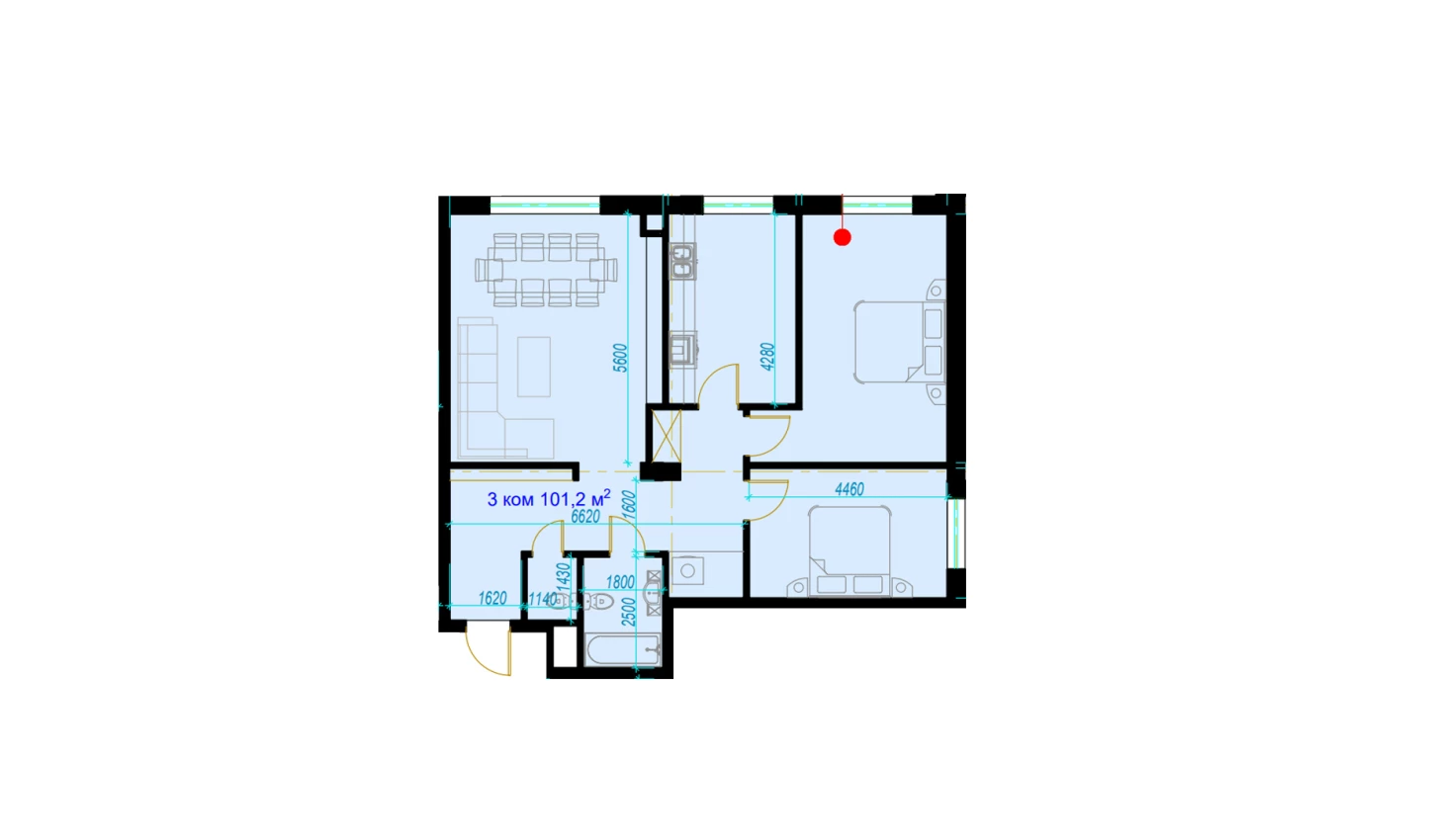 3-комн. квартира 101.2 м²  6/7 этаж | Жилой комплекс Rohat