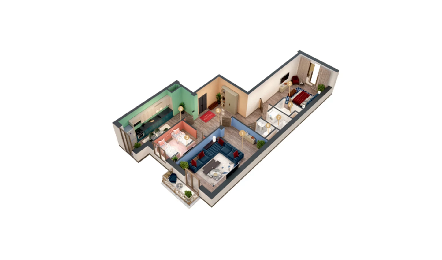 3-комн. квартира 96.14 м²  6/9 этаж | Жилой комплекс MINGCHINOR