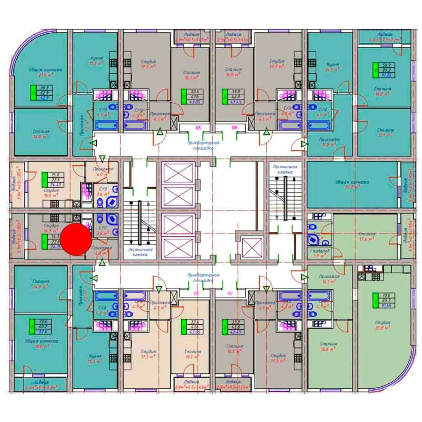 1-xonali xonadon 24.85 m²  10/30 qavat | ECO TOWER Turar-joy majmuasi