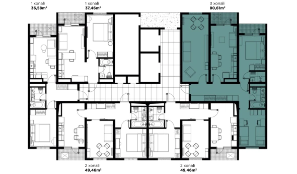 3-xonali xonadon 80.61 m²  11/16 qavat | BASHKENT Turar-joy majmuasi