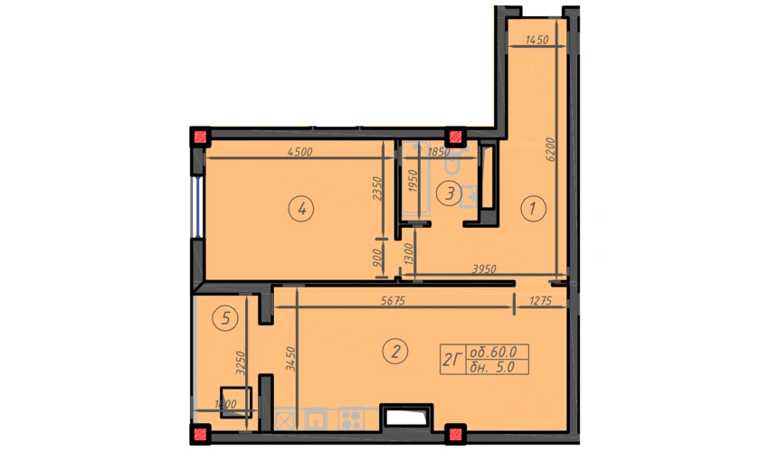 1-xonali xonadon 60 m²  3/12 qavat | Sokin hayot Turar-joy majmuasi