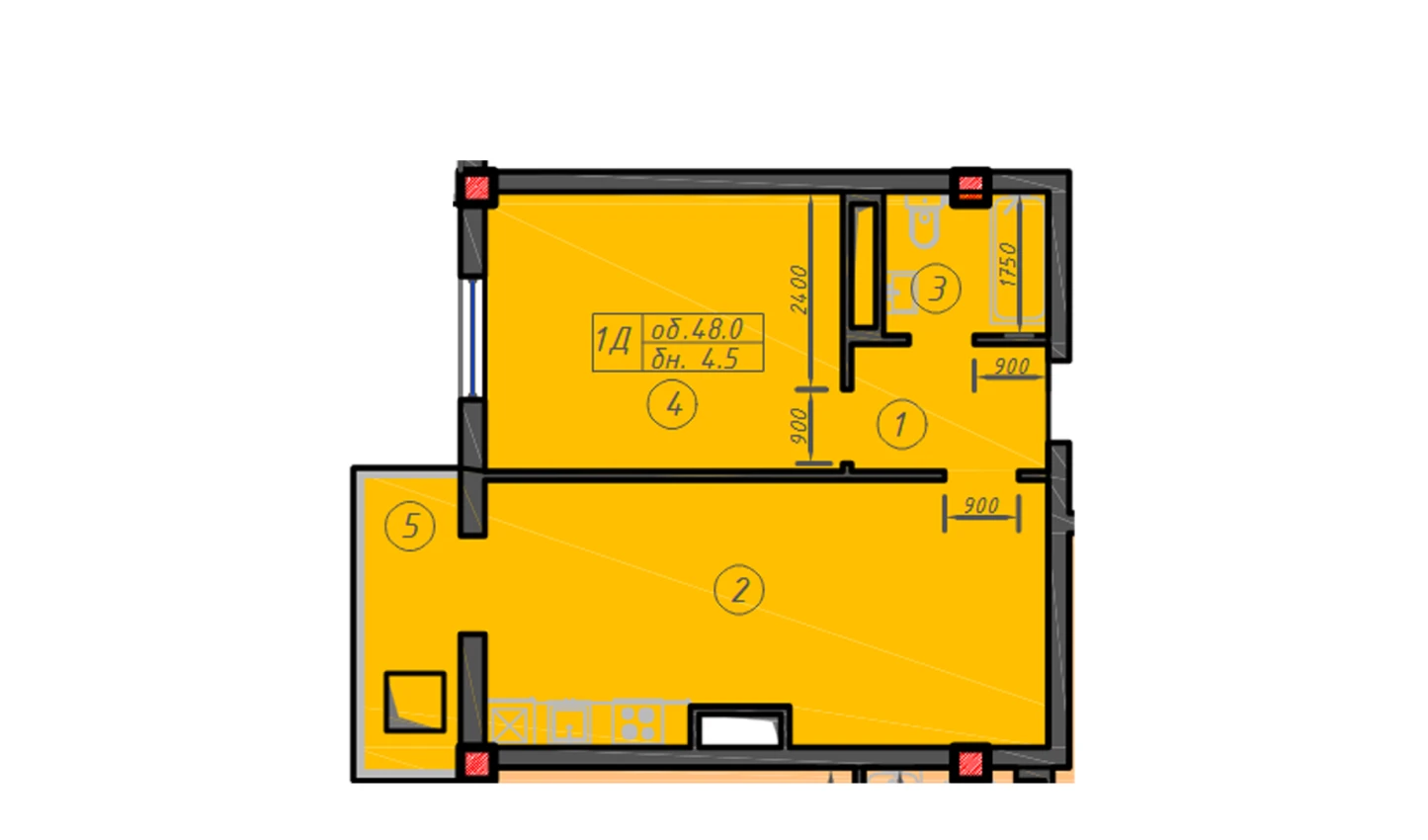 1-комн. квартира 48 м²  11/12 этаж | Жилой комплекс Sokin hayot