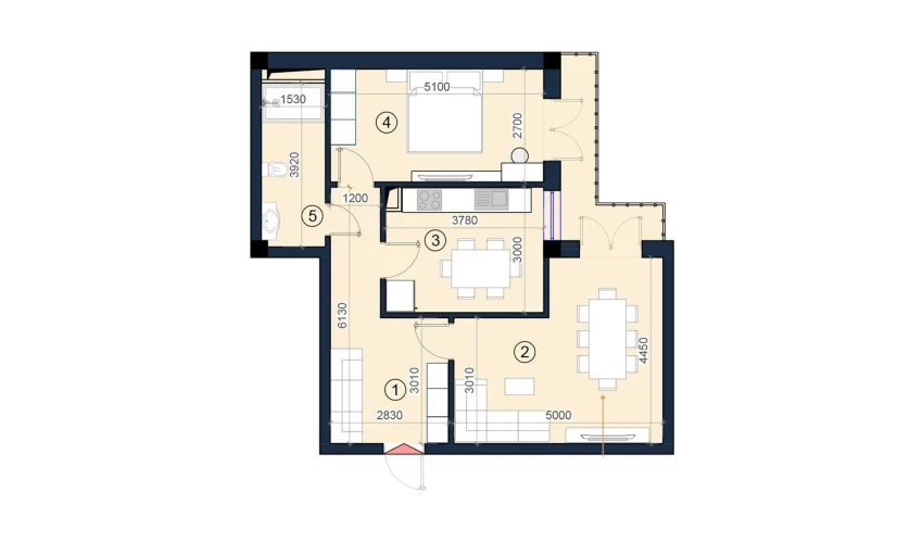 2-xonali xonadon 65 m²  5/9 qavat | KO'KSAROY Turar-joy majmuasi