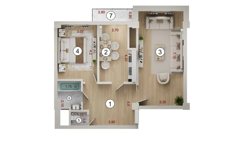 2-комнатная квартира 64.85 м²  12/16 этаж | Жилой комплекс ISLOMOBOD