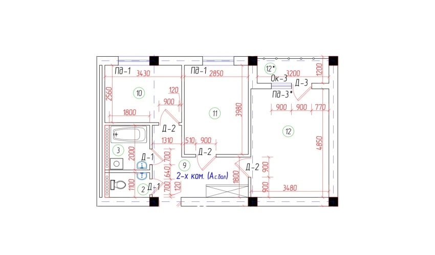2-комнатная квартира 55.79 м²  1/7 этаж | Жилой комплекс Oila TJM